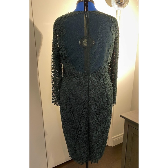 ML Monique Lhuillier Emerald Green Lace Sheath Dress - size 16 - Picture 6 of 14